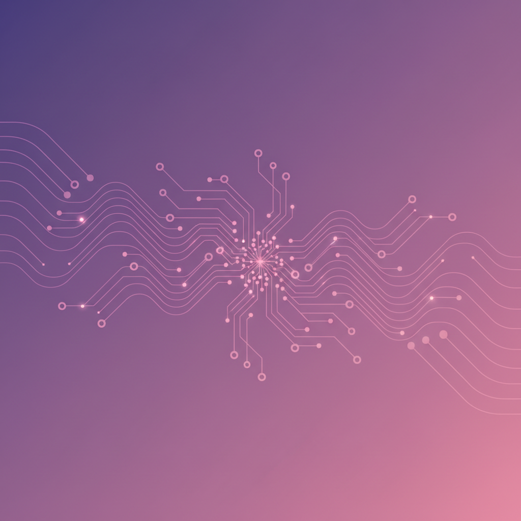Visualisation abstraite d'une marketplace électronique connectée avec des nœuds technologiques.