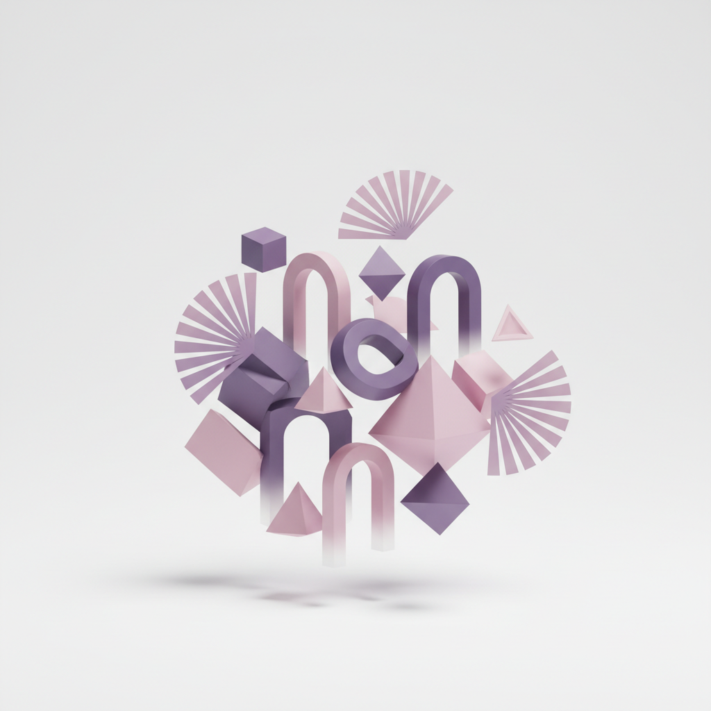 Formes 3D abstraites représentant les couches de savoir et d'éducation dans un style d'académie numérique moderne.
