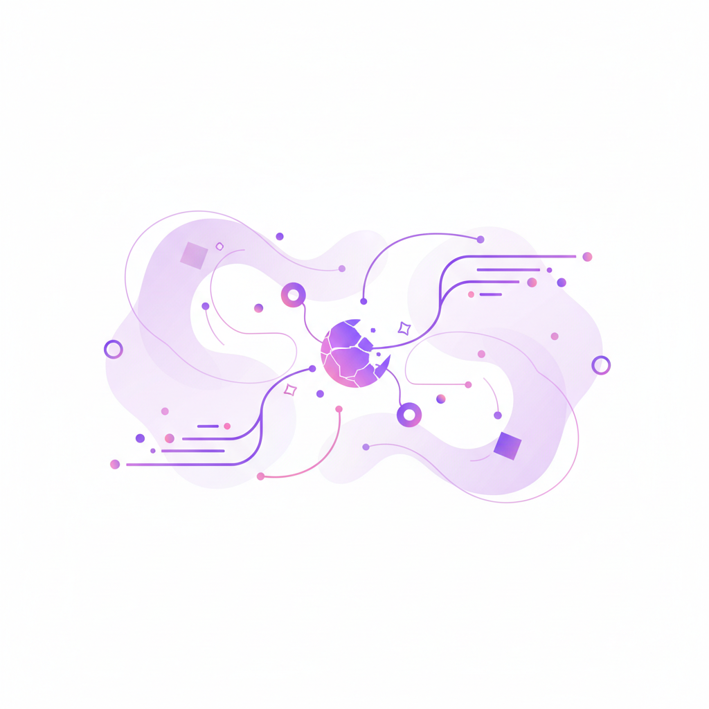 Illustration abstraite d'une IA déboguant une interface d'application web professionnelle avec des lignes de code lumineuses.