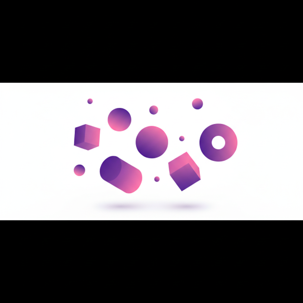 Formes 3D minimalistes abstraites dans des dégradés violet et rose représentant le processus de création d'un SaaS avec l'IA.