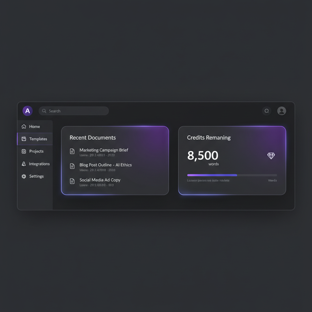 Tableau de bord de CopyFlow AI avec thème sombre et accents violets.