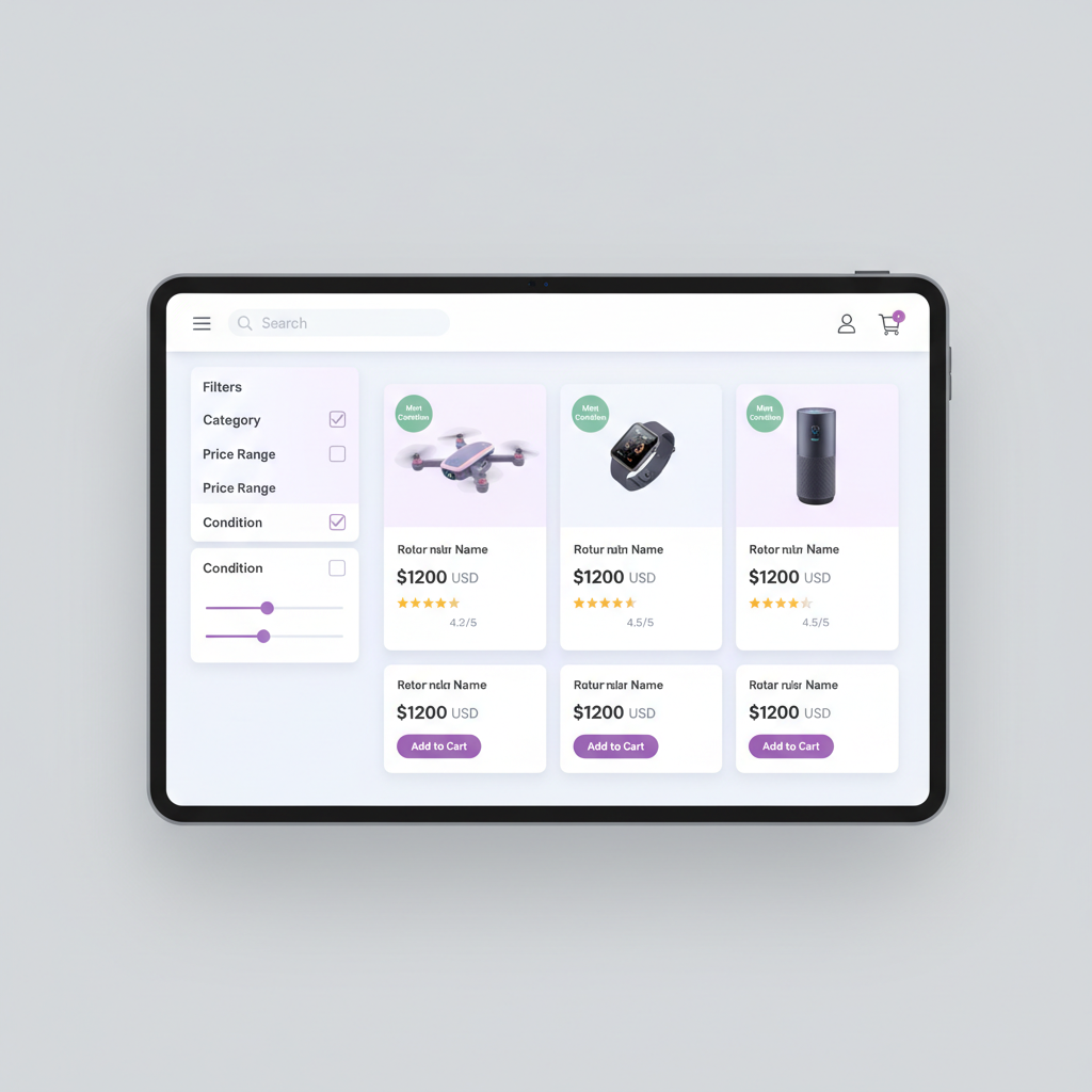 Dashboard TechCycle montrant les produits phares et les catégories.