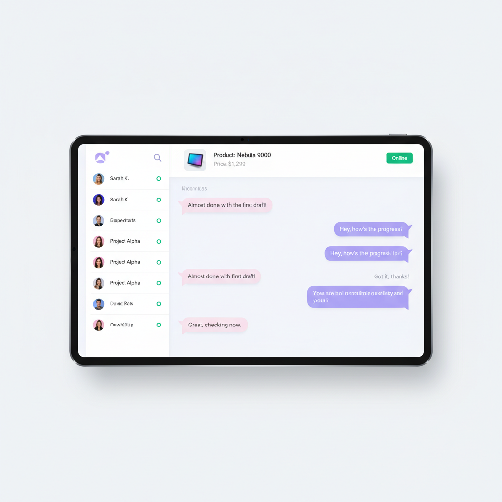 Interface de chat en temps réel centrée sur un produit spécifique.