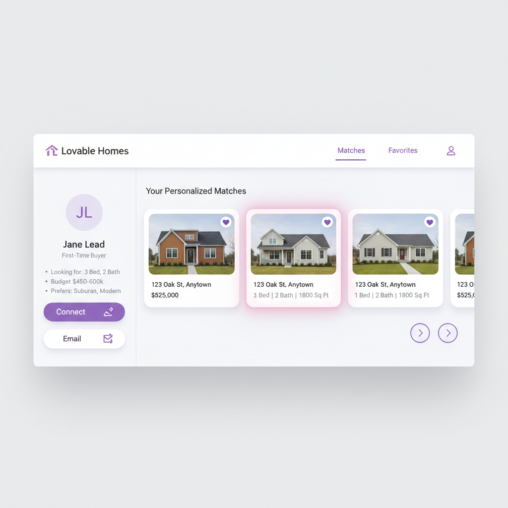 Mockup de l'interface de matching de biens