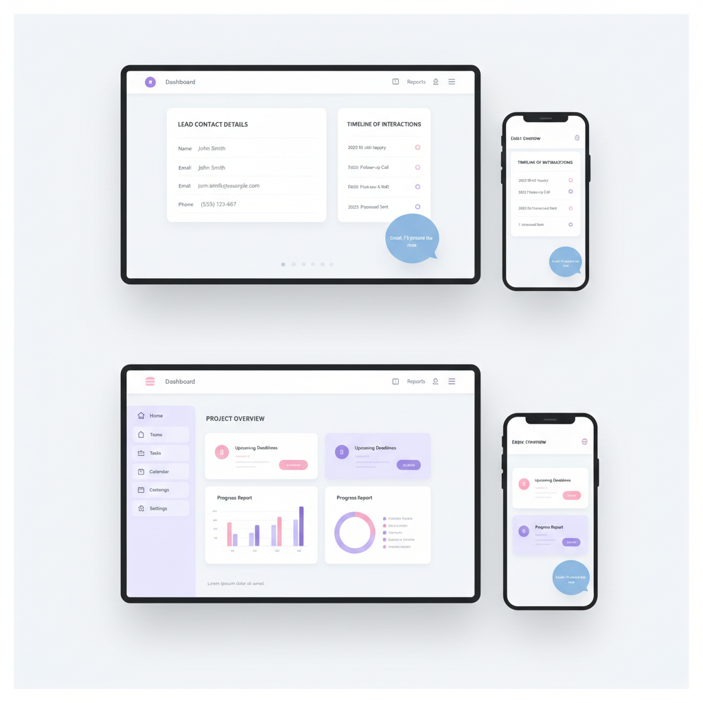 Mockup du détail d'un Lead et assistant IA