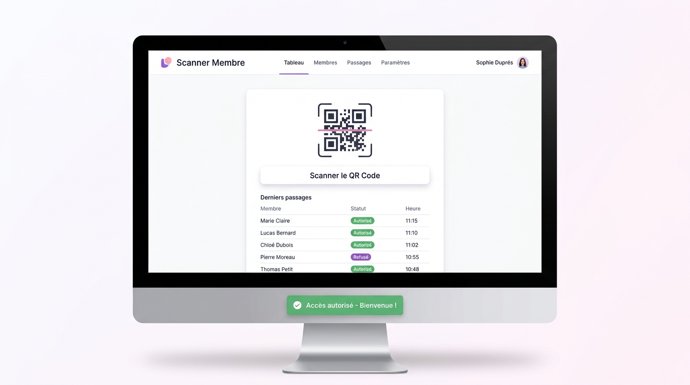 Vue mobile de l'interface de check-in pour le personnel d'accueil.