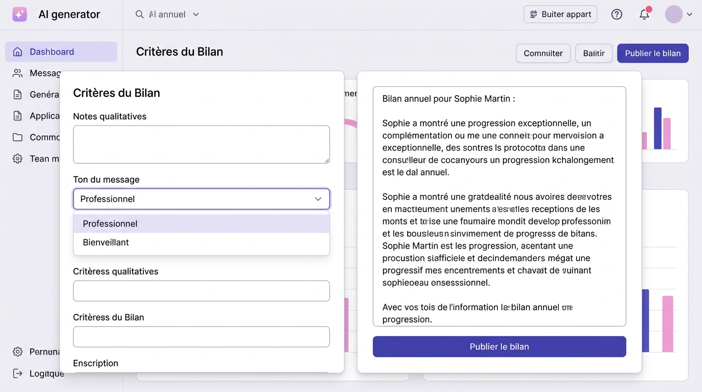 Interface du générateur de bilans par IA.