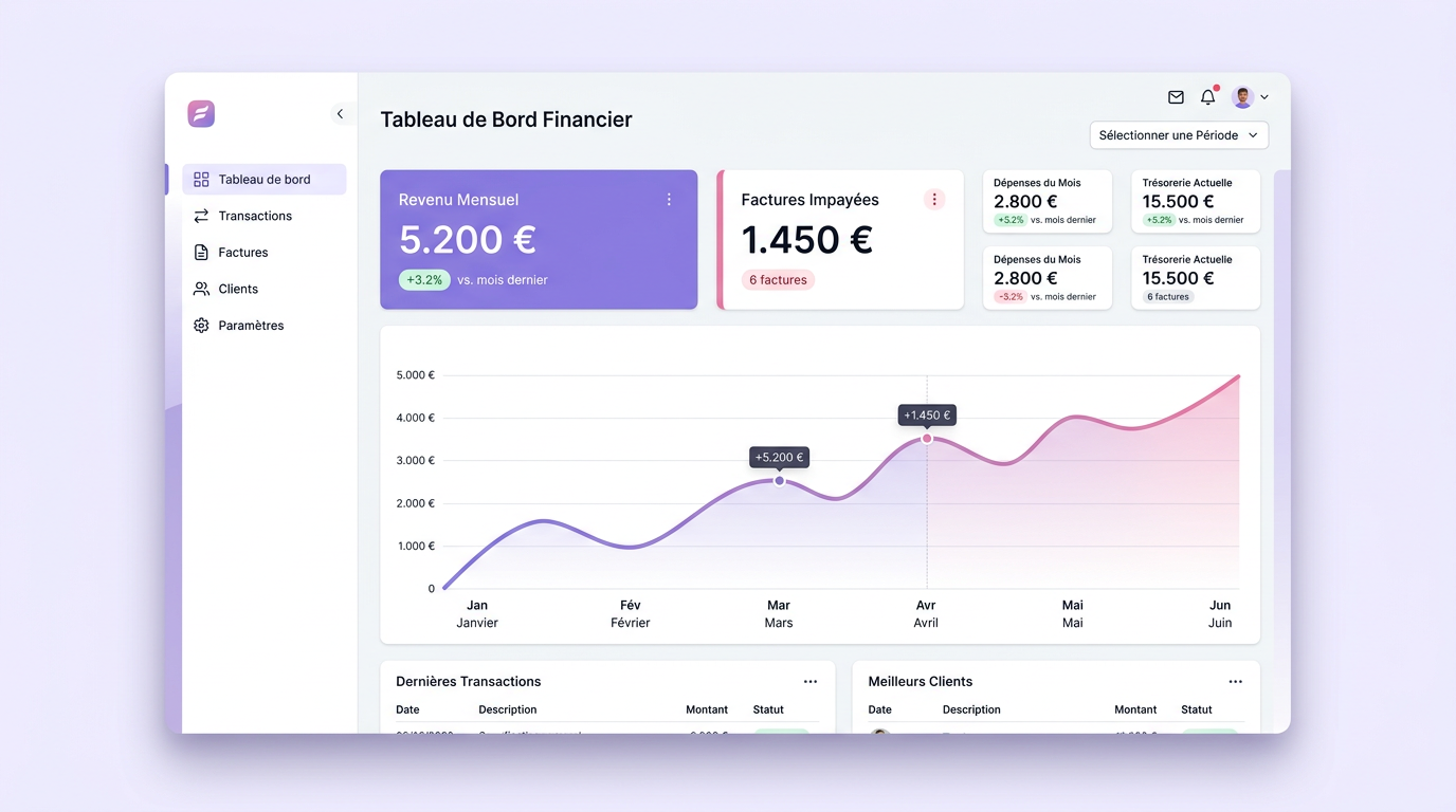 Tableau de bord analytique financier avec graphiques MRR.