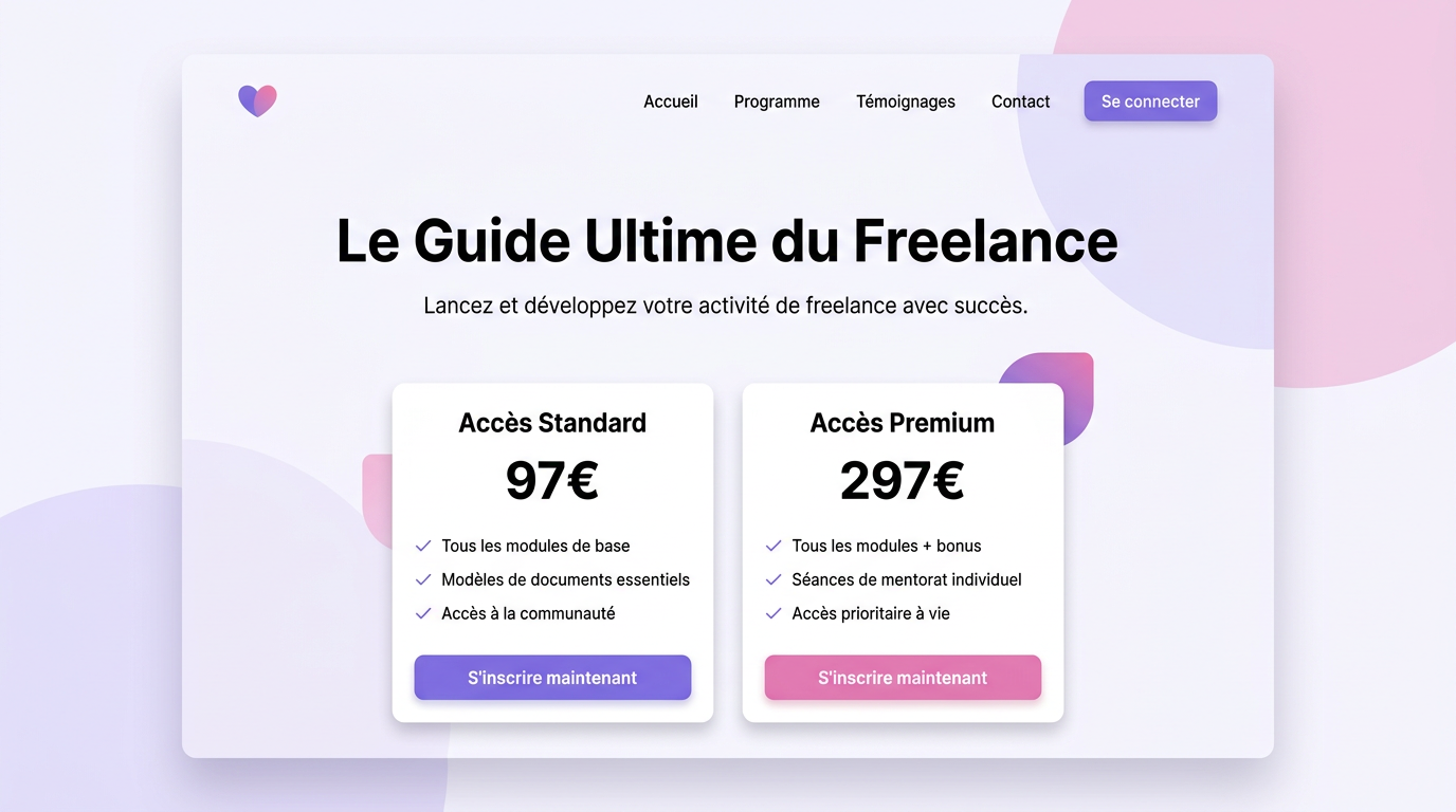 Page de vente affichant les différents tarifs des cours.