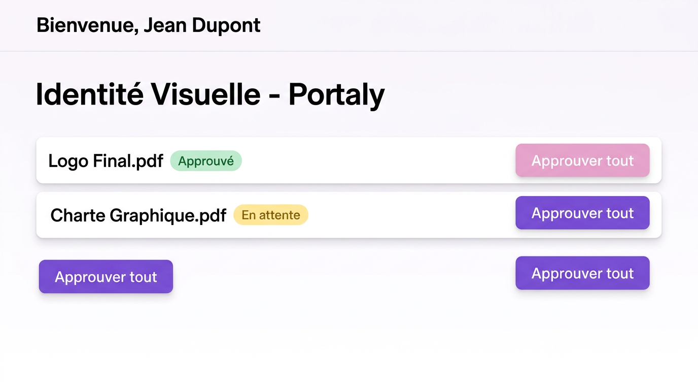 Vue du portail client pour approuver les livrables.